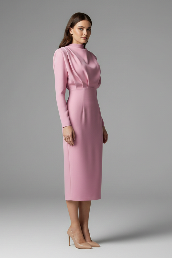 Women’s Dress with High Neckline and Long Sleeves