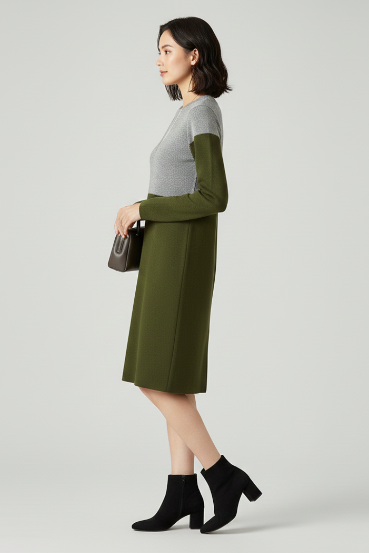 Women’s Dress with Long Sleeves and Structured Surface
