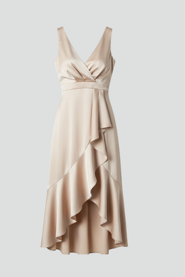 Women’s Dress with V-Neck and Asymmetrical Hem