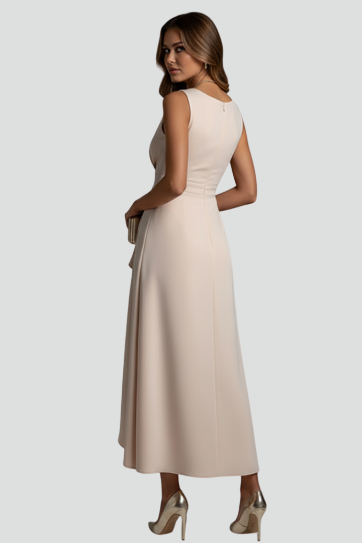 Women’s Dress with V-Neck and Asymmetrical Hem