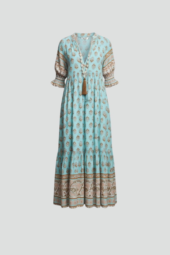 Women’s Dress with V-Neck and Patterned Surface