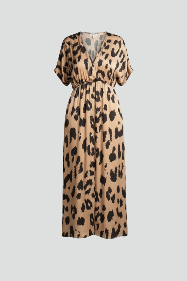 Women’s Dress with V-Neck and Printed Surface