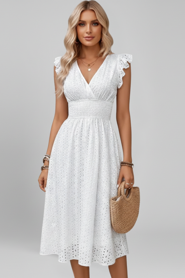 Women’s Dress with V Neckline and Short Sleeves