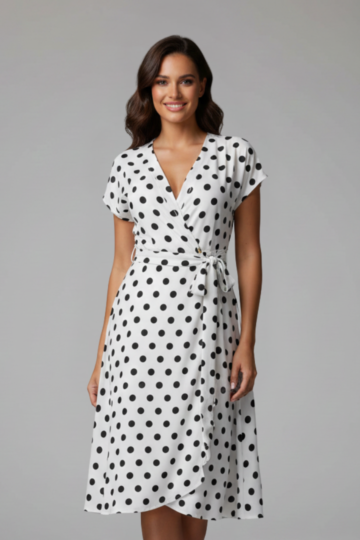 Women’s Dress with V Neckline and Short Sleeves