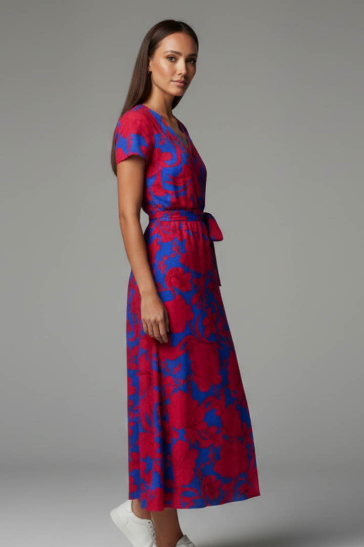 Women’s Dress with V Neckline and Short Sleeves