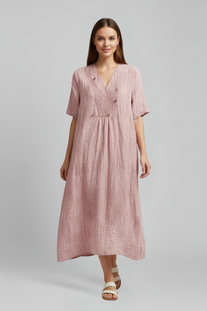 Women’s Dress with V Neckline and Short Sleeves