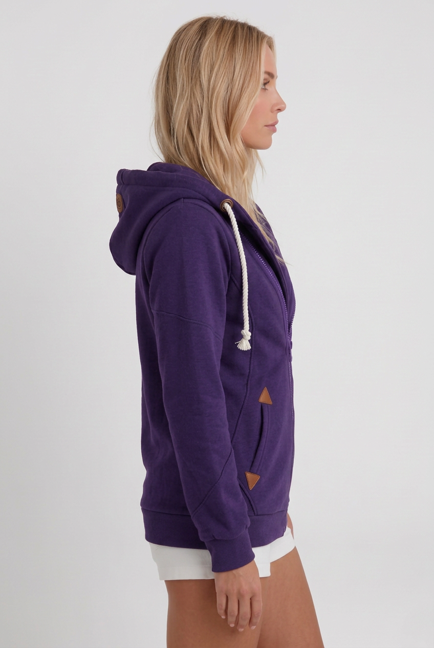 Women’s Hooded Zip-Up Jacket with Rope Drawstrings and Contrast Accents