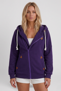 Women’s Hooded Zip-Up Jacket with Rope Drawstrings and Contrast Accents