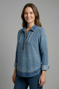 Women’s Knit Top with Button Closure and Textured Surface