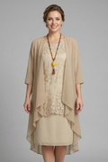 Women’s Layered Dress with Round Neck and Sheer Overlay