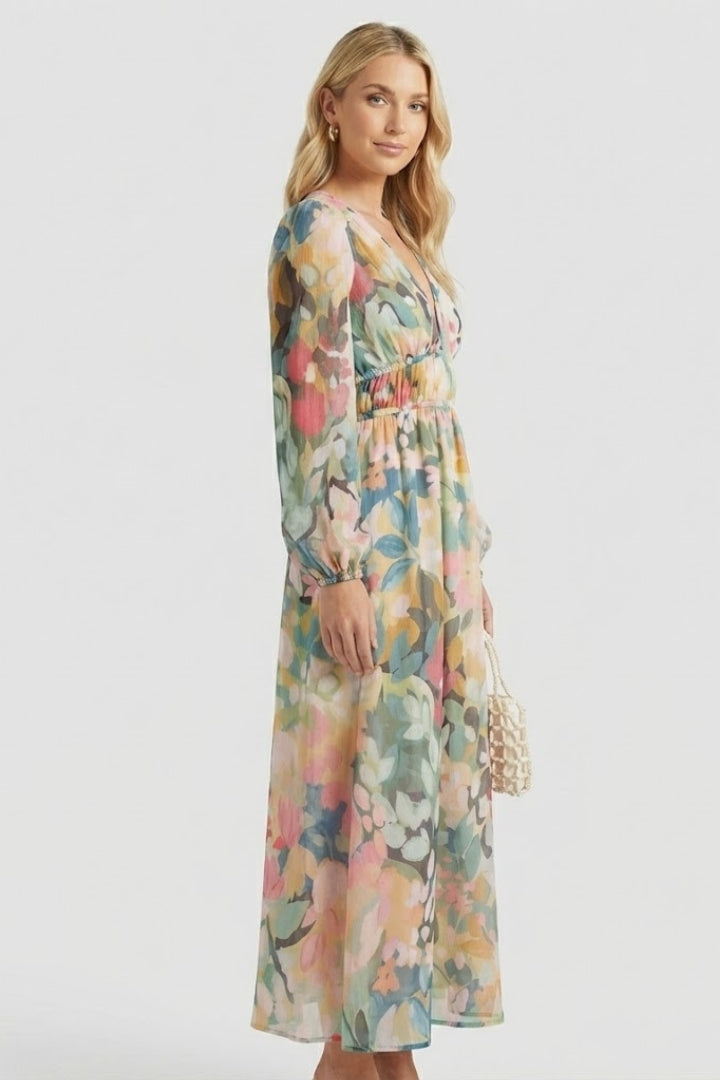 Women’s Maxi Dress with V Neck and Floral Print