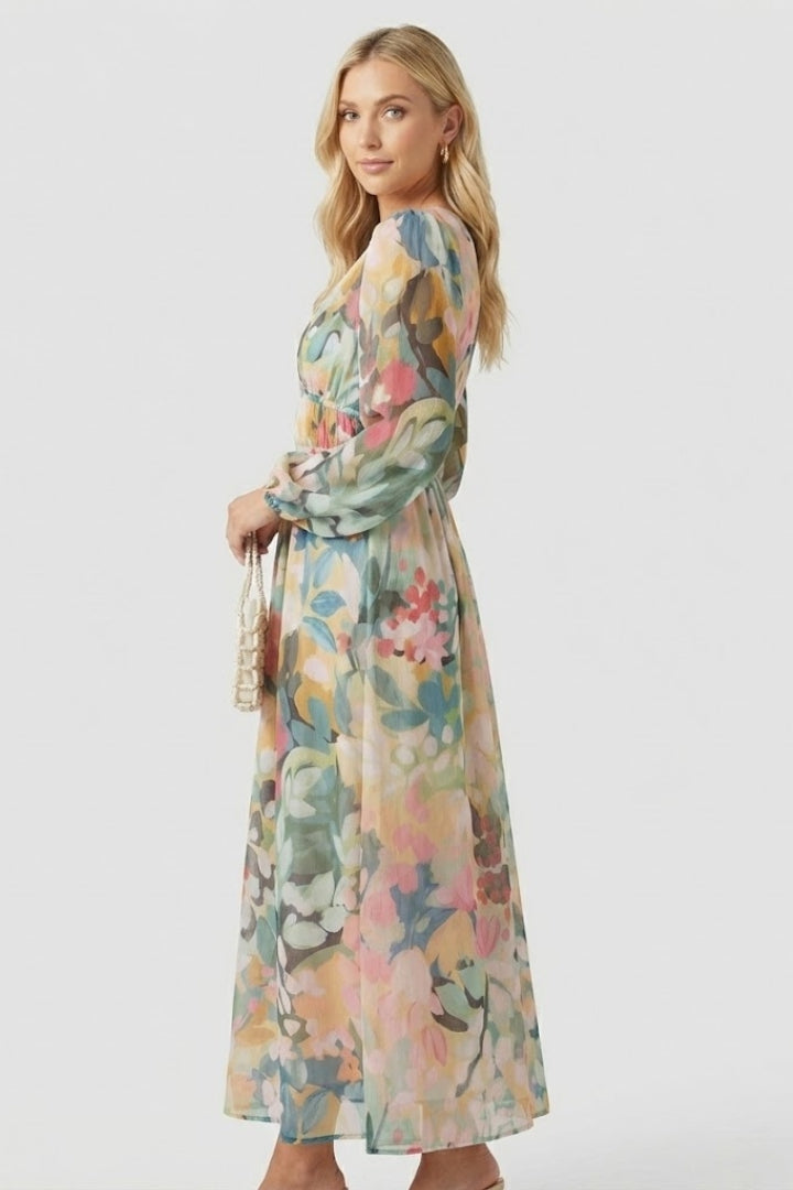 Women’s Maxi Dress with V Neck and Floral Print