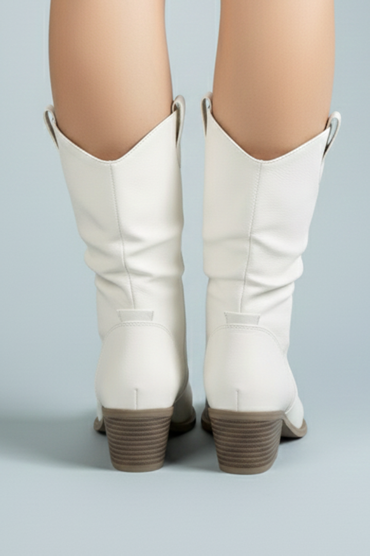 Women’s Mid-Calf Boots with Pull Tabs and Block Heel