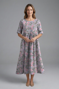 Women’s Midi Dress with Round Neck and Floral Print