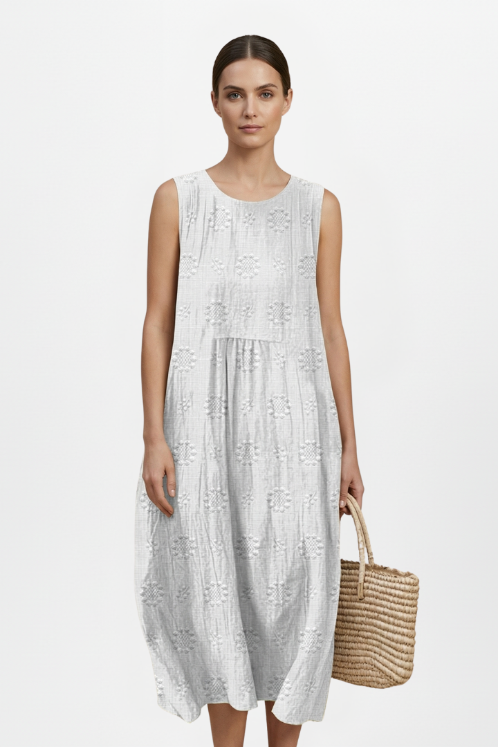 Women’s Midi Dress with Round Neck and Sleeveless Design