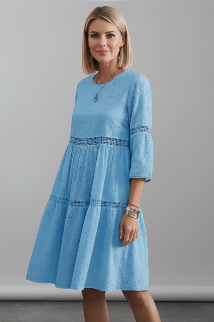 Women’s Midi Dress with Round Neckline and Long Sleeves