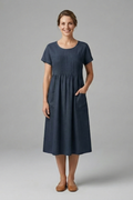 Women’s Midi Dress with Short Sleeves and Side Pockets