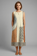 Women’s Midi Dress with Sleeveless Design and Geometric Print