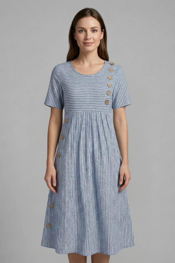 Women’s Midi Dress with V-Neck and Button Detail