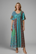 Women’s Midi Dress with Paisley Pattern and Round Neckline