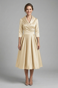 Women’s Midi Dress with Wrap Neck and Pleated Skirt