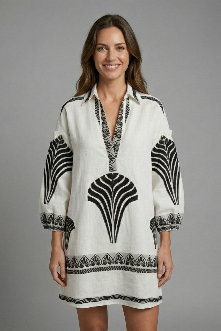 Women’s Mini Dress with V-Neck and Long Sleeves