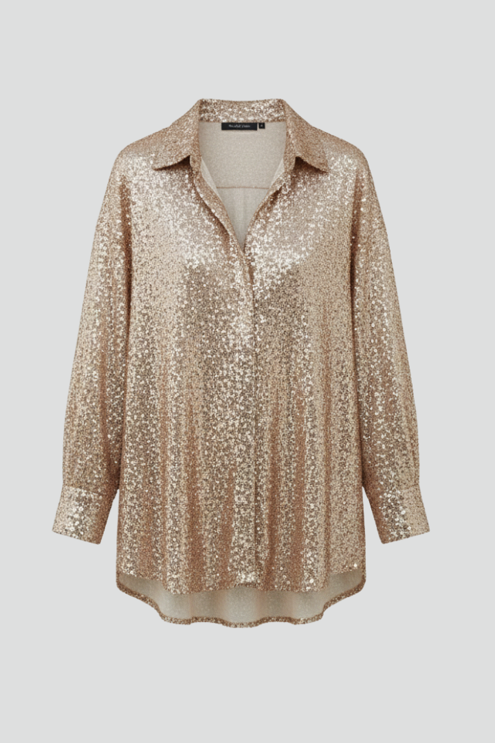 Women's Oversized Blouse with Long Sleeves and Shimmering Design