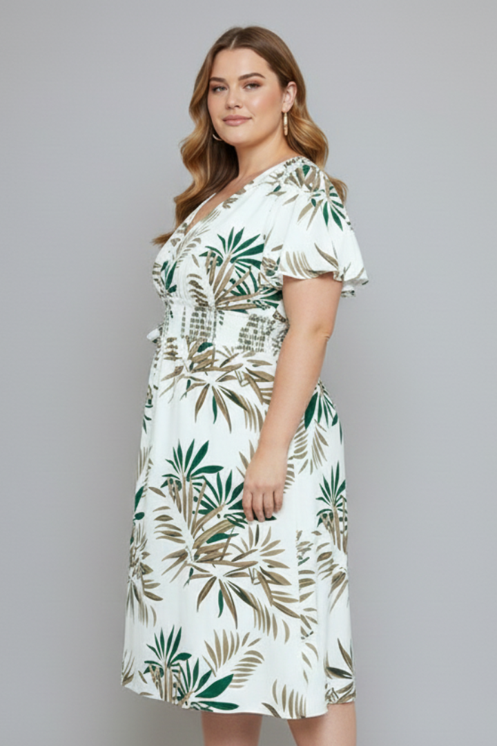 Women’s Plus Size Wrap Dress with V-Neckline and Short Sleeves
