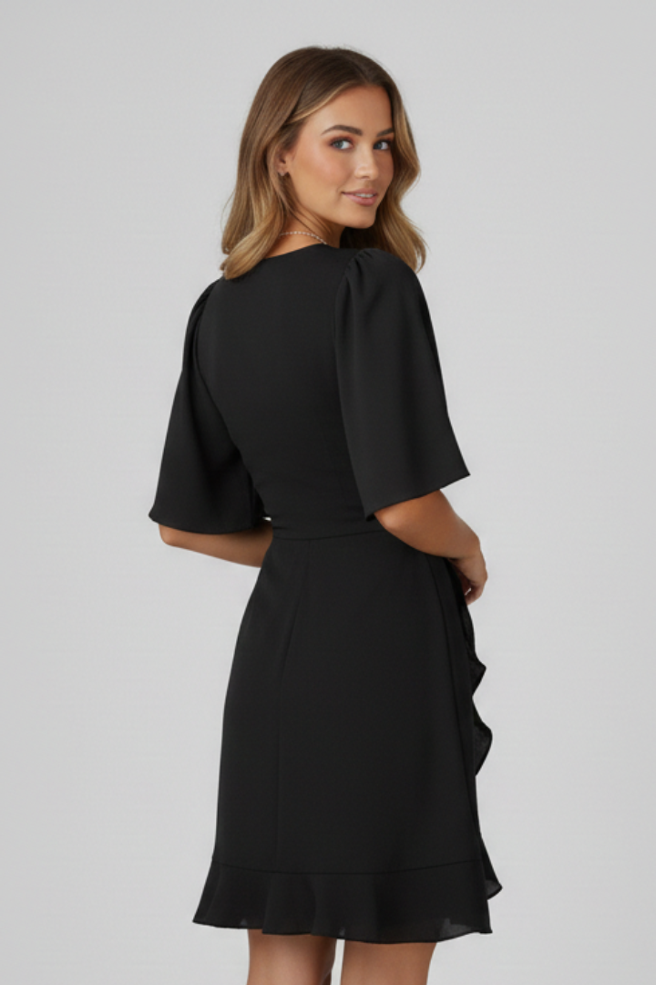 Women’s Short Dress with V-Neck and Ruffle Hem