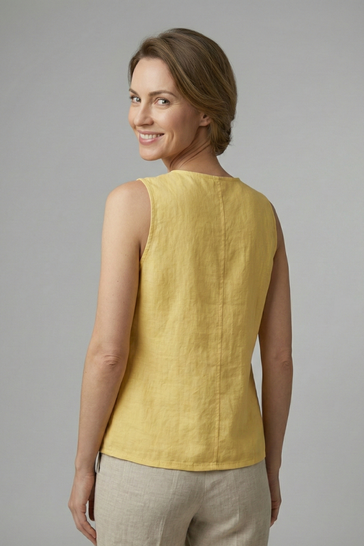 Women’s Sleeveless Blouse with V-Neck and Button Front