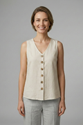 Women’s Sleeveless Blouse with V-Neck and Button Front