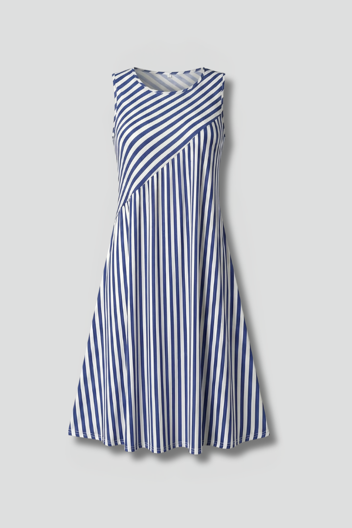 Women’s Sleeveless Dress with Striped Pattern and Relaxed Fit