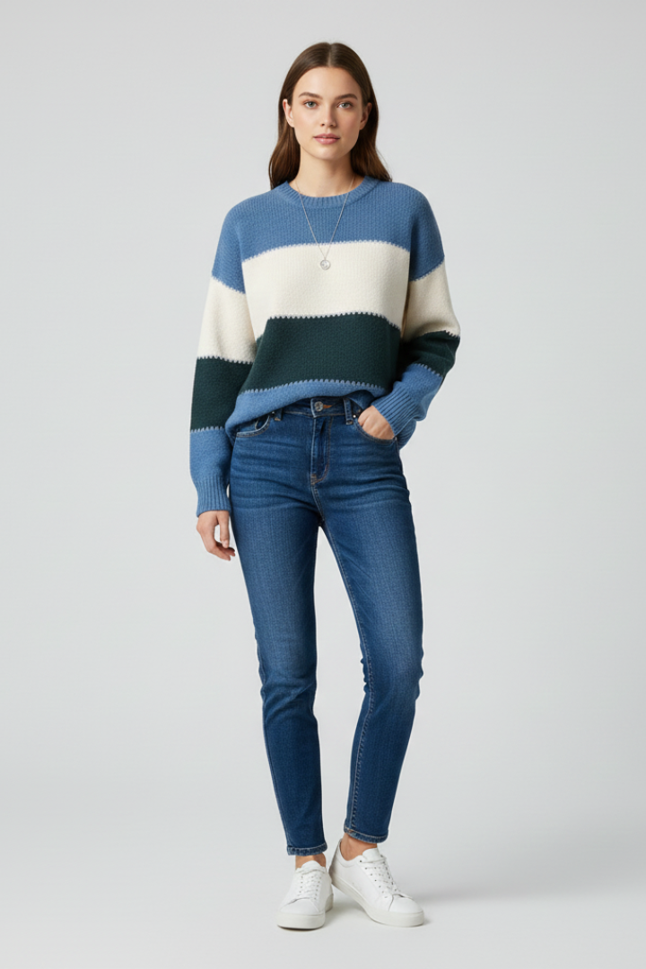 Women’s Sweater with Striped Surface and Relaxed Shape