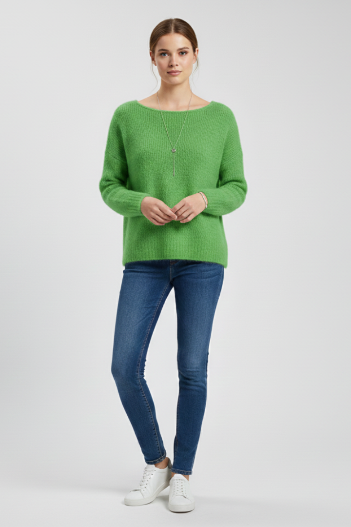 Women’s Sweater with Wide Neck and Brushed Knit Surface