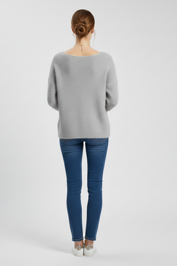 Women’s Sweater with Wide Neck and Brushed Knit Surface