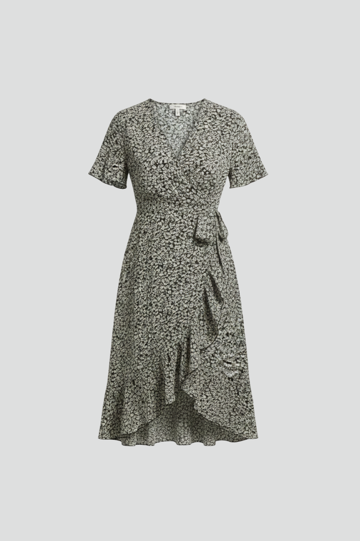 Women’s Wrap Dress with V-Neckline and Short Sleeves
