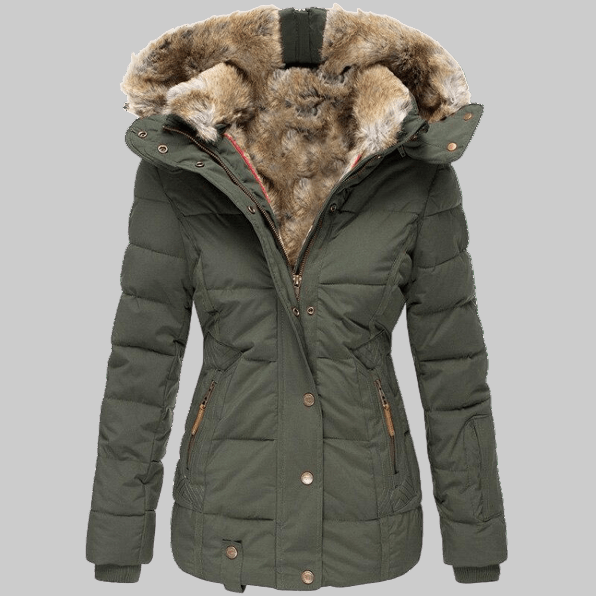 Women's Hooded Parka with Fur-Trim Hood and Slim Fit
