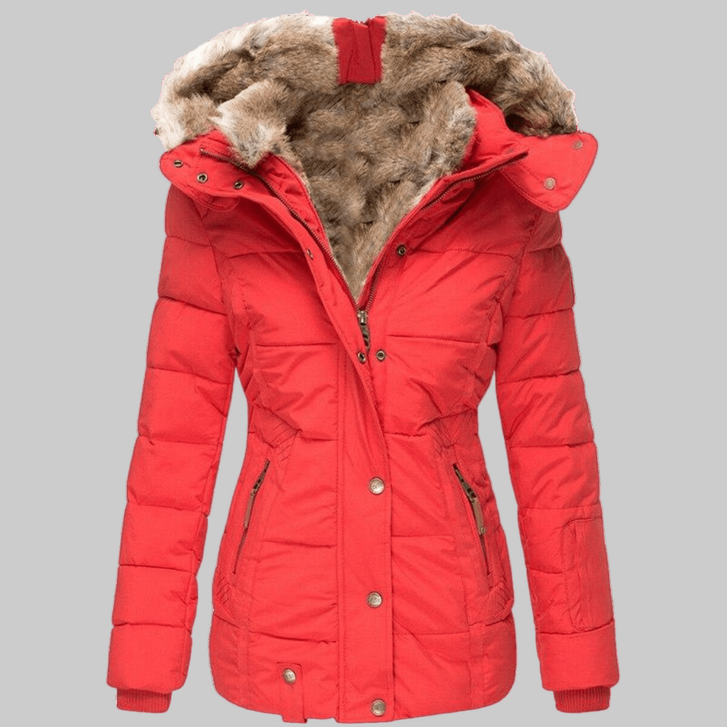 Women's Hooded Parka with Fur-Trim Hood and Slim Fit
