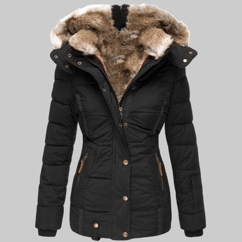Women's Hooded Parka with Fur-Trim Hood and Slim Fit