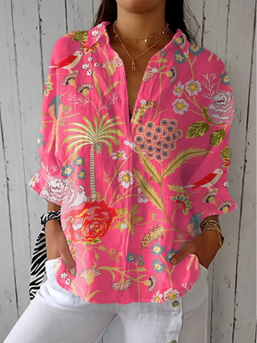 Daniela | Tropical Print Button Blouse
