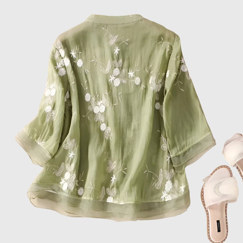 Nellie | Elegant Top with Embroidered Flowers