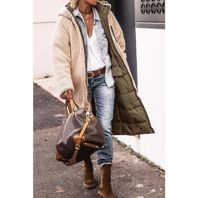 Stylish Women's Longline Puffer Jacket with Sherpa Lining