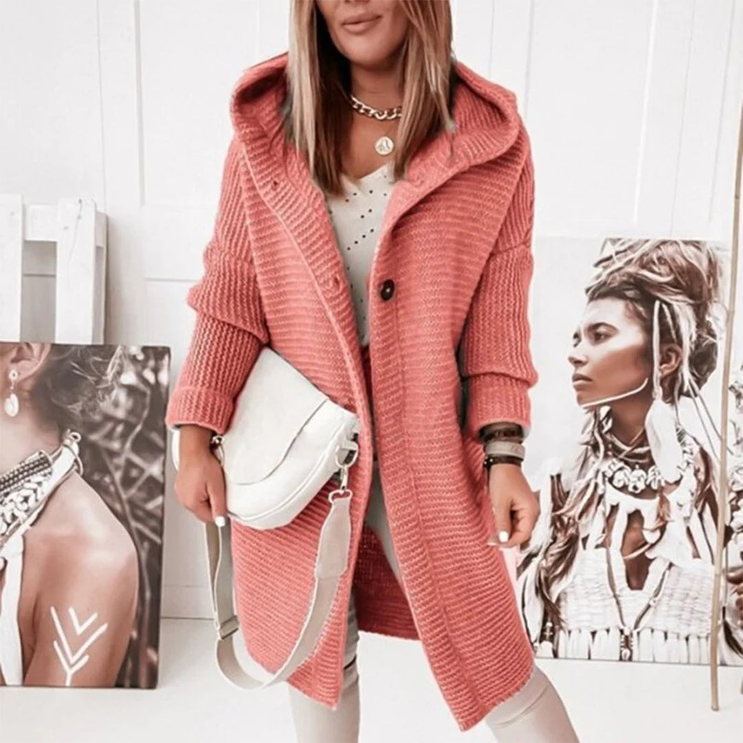 Women's Hooded Cardigan with Button Closure Textured Knit