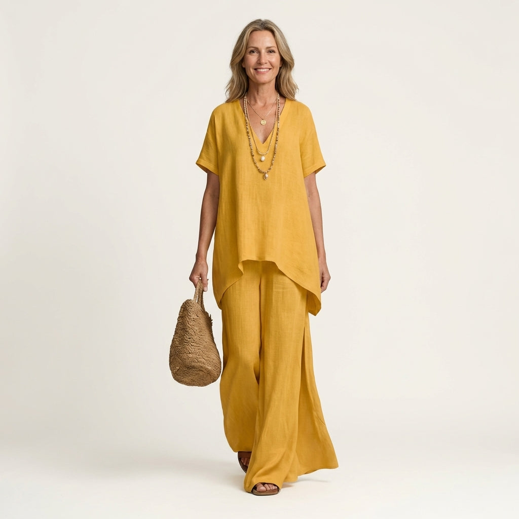 Libiana | V-Neck Linen Set