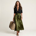 Hannah | Button-Down Shirt & Self-Tie Maxi Skirt Two-Piece Set