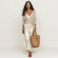 Kally | Ribbed Knit Sweater and Satin Bias-Cut Maxi Dress Set
