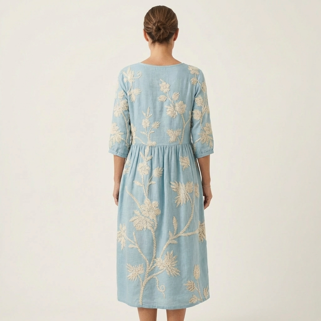 Sadie | Raised Floral Embroidery Cotton Midi Dress