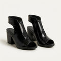 Alina | Patent Leather Block Heel Mule With Mesh Cutout Panel