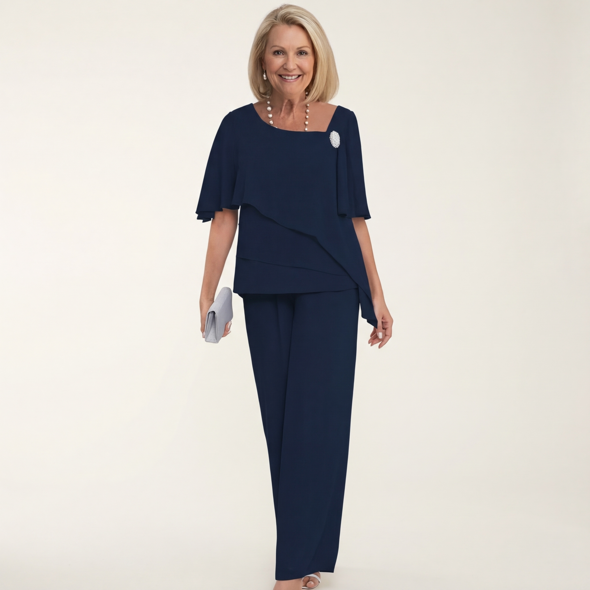 Carol | Layered Chiffon Top & Wide-Leg Pants Set