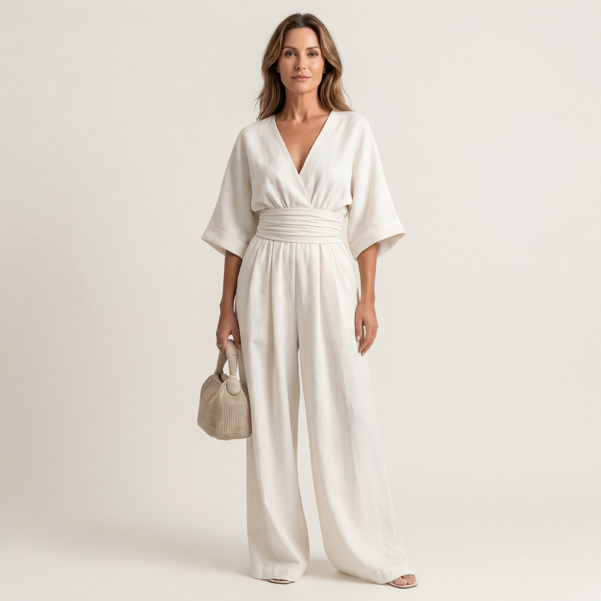 Moriah | Wrap V-Neck Jumpsuit With Obi Waistband & Wide-Leg Pants